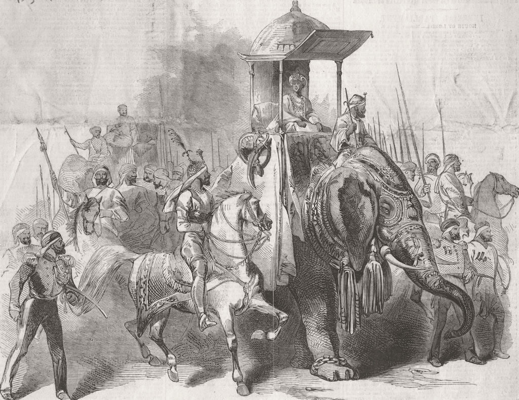 PAKISTAN. Maharajah on Elephant 1846 old antique vintage print picture